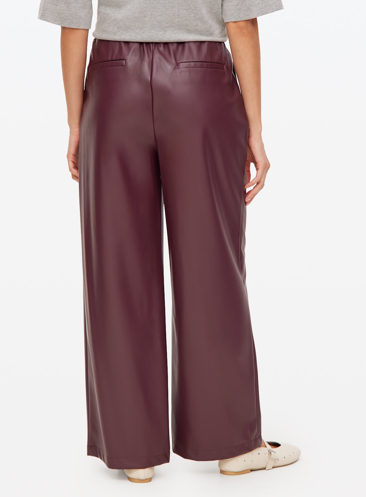 Burgundy Faux Leather Wide Leg Trousers 24 - Image 4 thumbnail